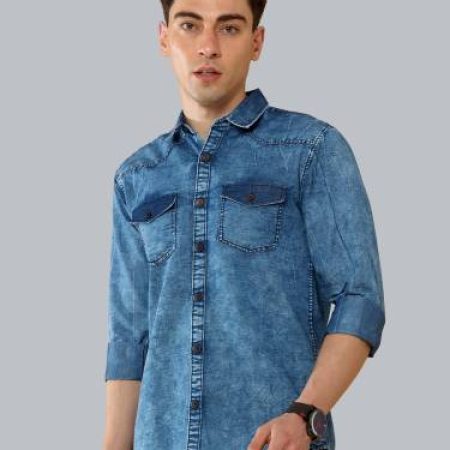 18plus Men Washed Casual Blue Shirt