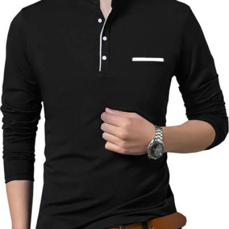 BLIVE Solid Men Henley Neck Black T-Shirt