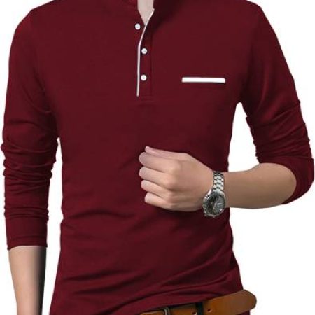 BLIVE Solid Men Henley Neck Maroon T-Shirt