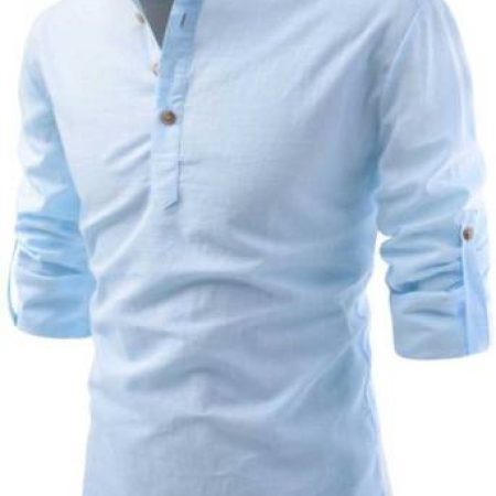 DEELMO Men Self Design Casual Light Blue Shirt