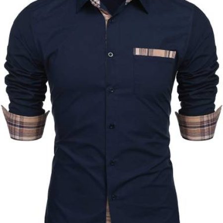 DEELMO Men Solid Casual Blue Shirt
