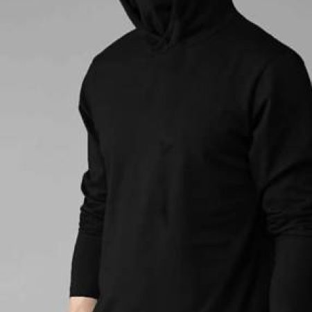 FARBOT Solid Men Hooded Neck Black T-Shirt