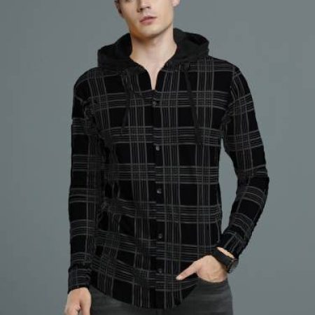 LEWEL Men Checkered Casual Black, Grey Shirt
