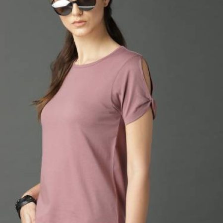 Roadster Casual Slit Sleeve Solid Women Pink Top