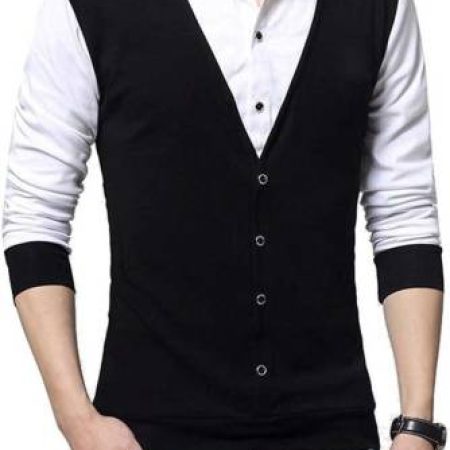 Try This Men Color Block Casual White, Black Shirt