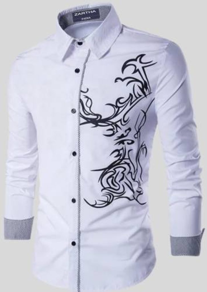 ZARTHA Men Printed Casual White Shirt